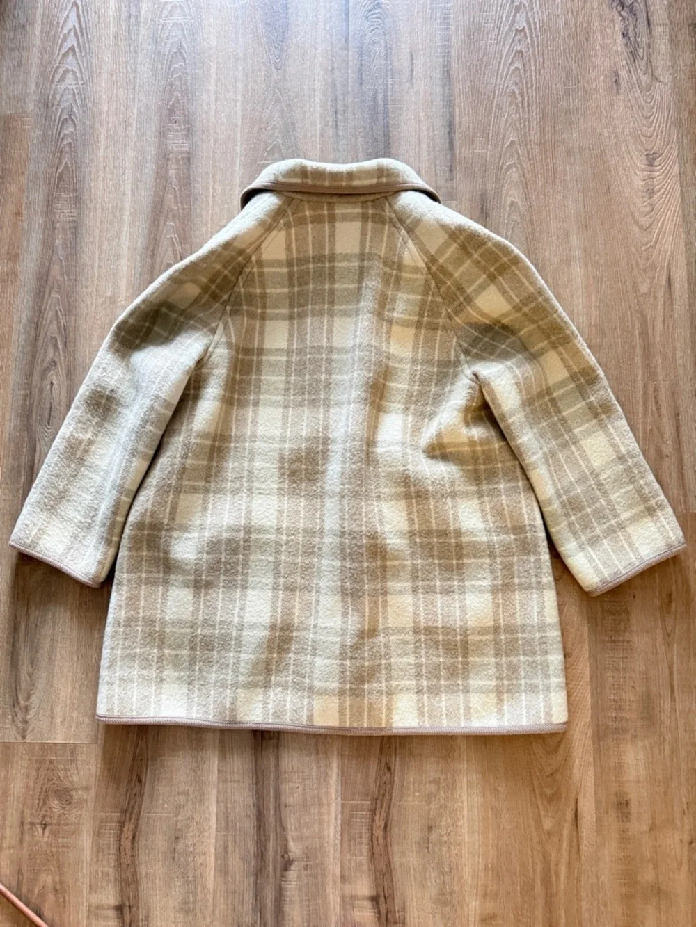 Vintage Plaid Wool Reversible Jacket Light Brown Cabincore Oversized M - Picture 5 of 12